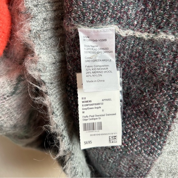 NWT R13 Fluffy Oversized Distressed Edge Cardigan - Picture 9 of 9